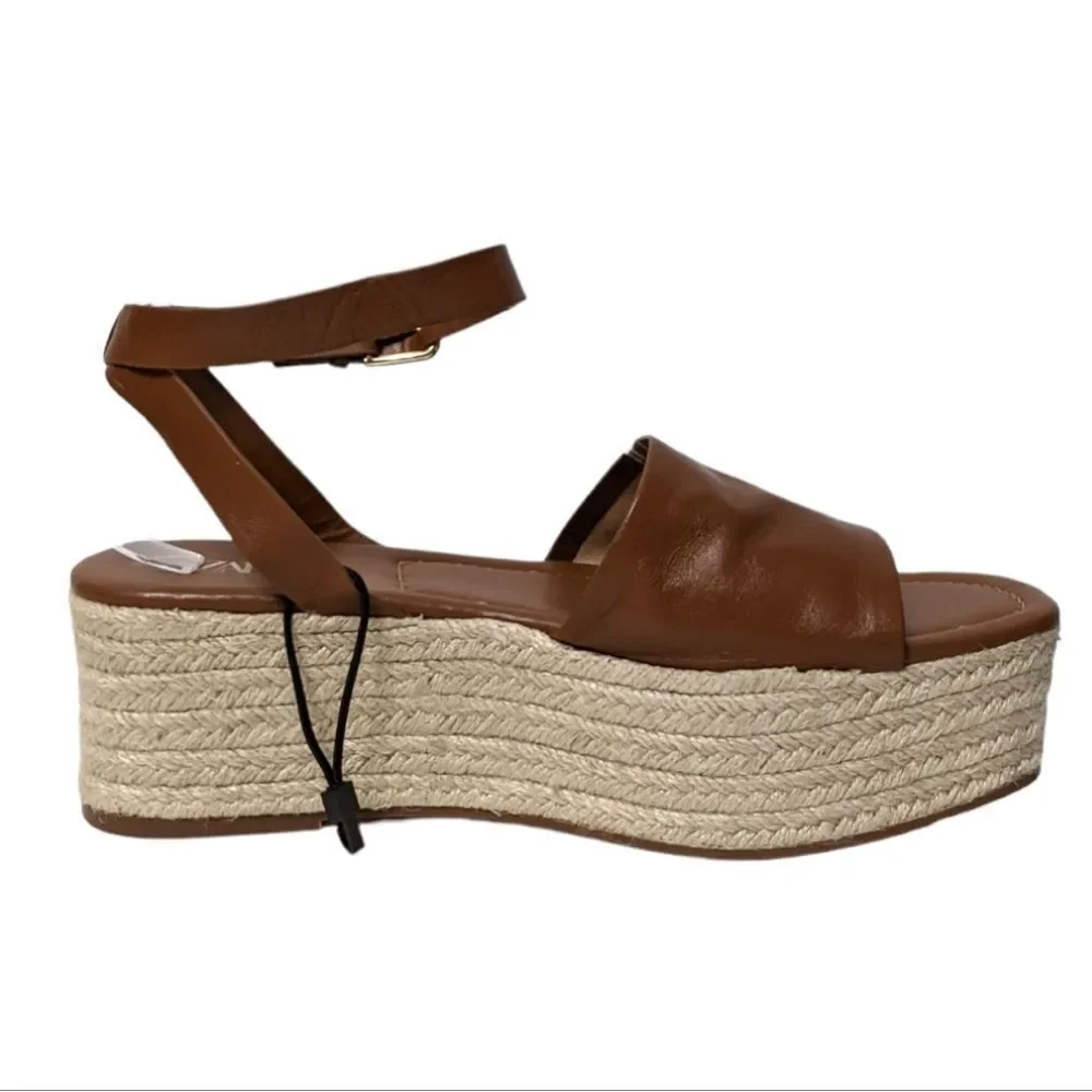 NWT ZARA Leather Ankle Wrap Platform Espadrilles 40